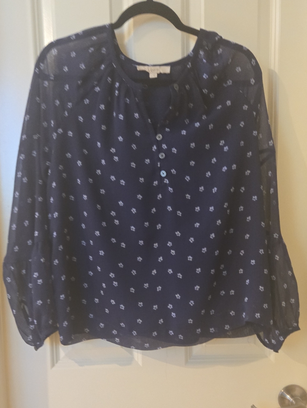 LOFT Navy Floral Henley Blouse